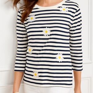 Striped Navy and White Top with Daisy Accents Small